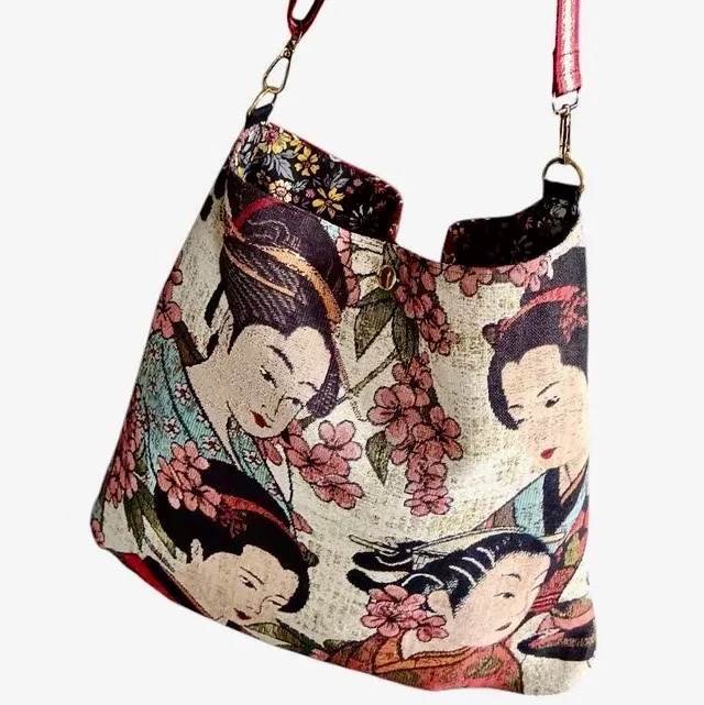 Besace Geishas et velours jacquard / Besace tapisserie originale