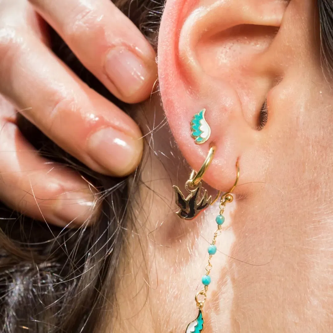 La tatoueuse - Boucles d'oreilles puces ailes turquoises