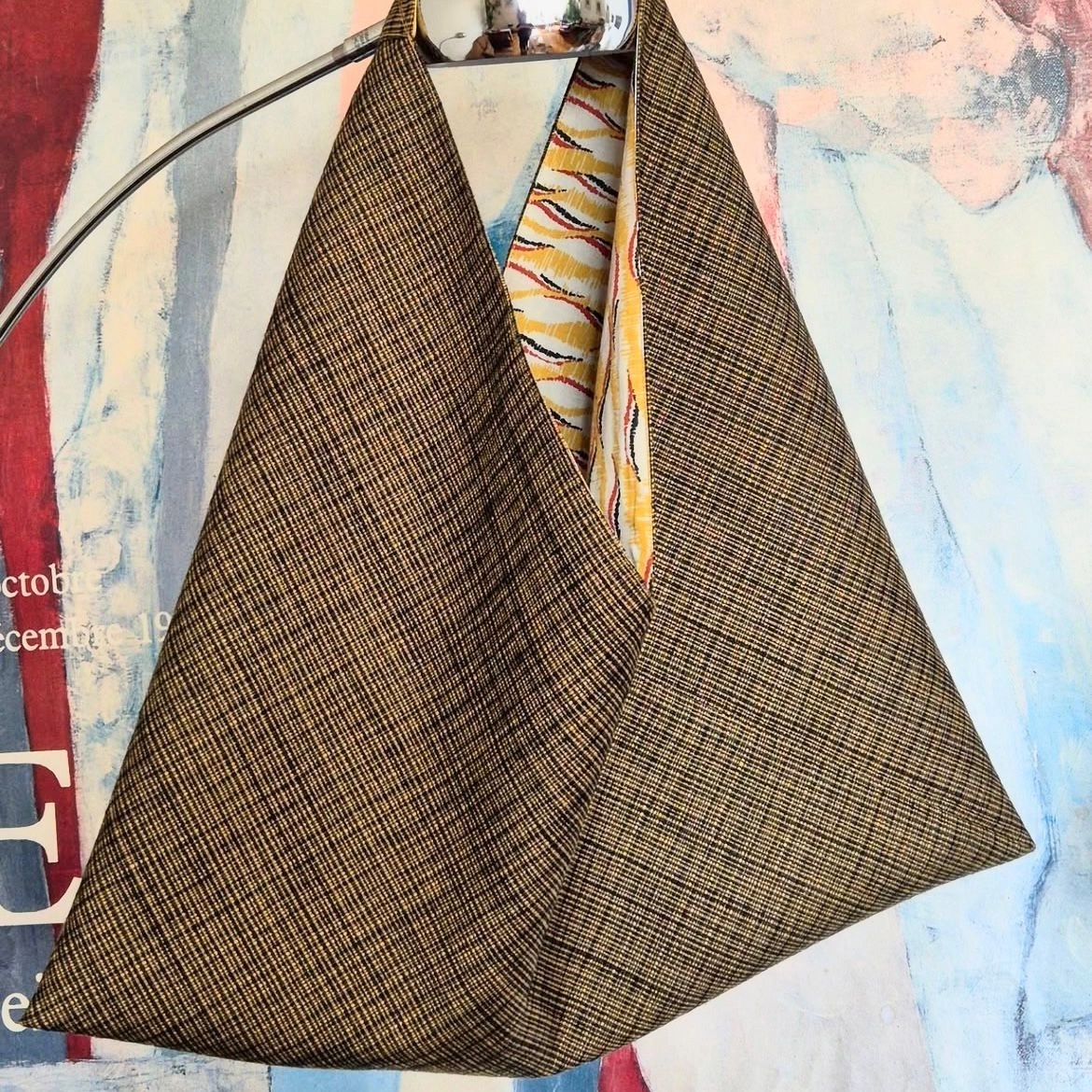 Cabas origami (coton/viscose) doublé de coton imprimé et équipé d’un cordon porte-clefs