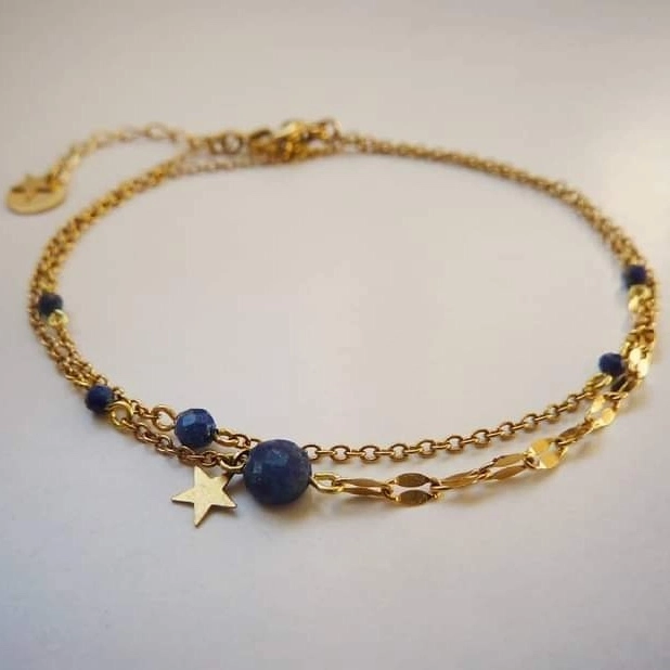 Bracelet en lapiz lazuli et acier inoxydable