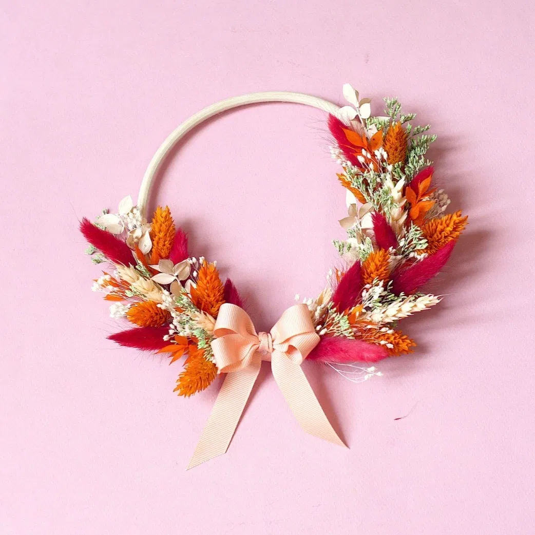 Kit DIY couronne murale rouge fleurs séchées