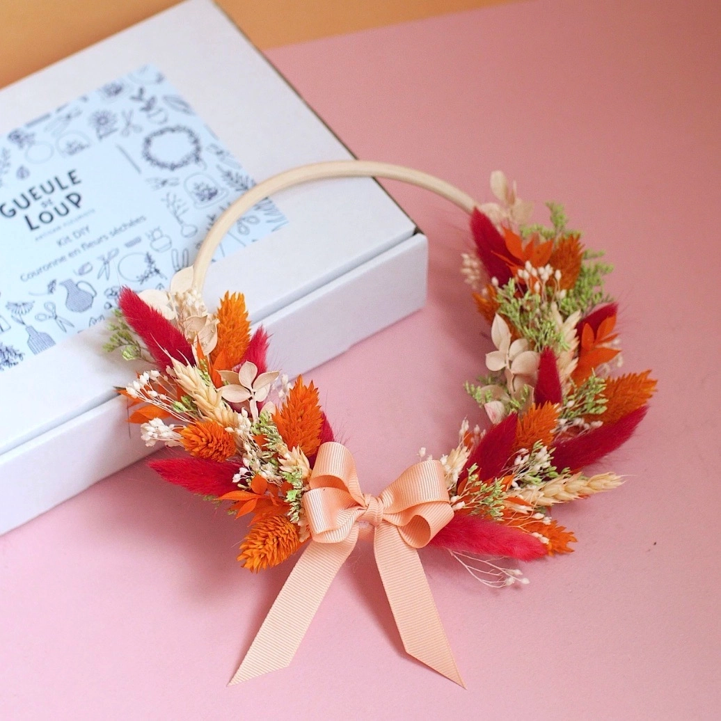 Kit DIY couronne murale rouge fleurs séchées