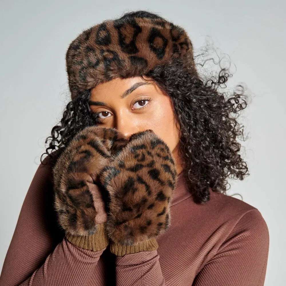 Moufles fausse fourrure léopard