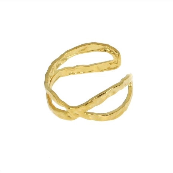 Bague martelée en acier inoxydable doré Juno