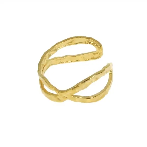 Bague martelée en acier inoxydable doré Juno