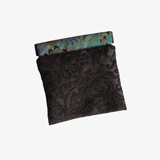 Porte-monnaie Clic clac/Porte monnaie à cliquet original/Brocard noir et tissu Japonais