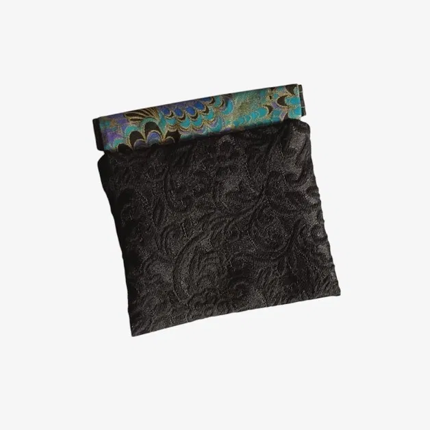 Porte-monnaie Clic clac/Porte monnaie à cliquet original/Brocard noir et tissu Japonais