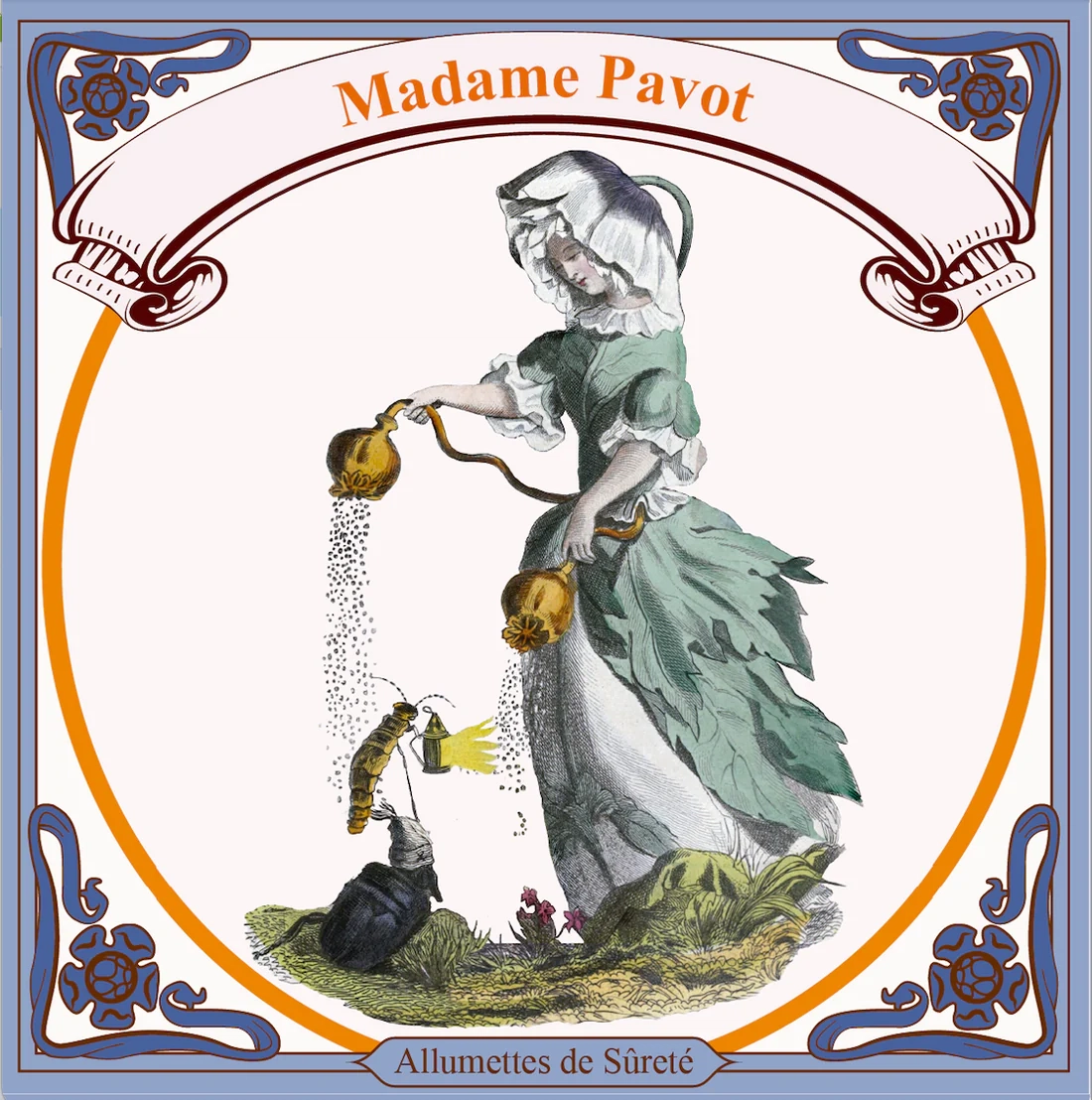 Boîte d’allumettes fabriquées artisanalement. Illustrées avec humour à partir de dessins originaux de J.J Granville, et de citations d'auteurs de la littérature française. Packaging éco-responsable.
Ces boîtes d'allumettes ludiques et charmantes racontent chacune une histoire différentes ! Collection : "Les Fleurs animées".
Contenu : 120 allumettes
Boîte en carton : 11x11cm