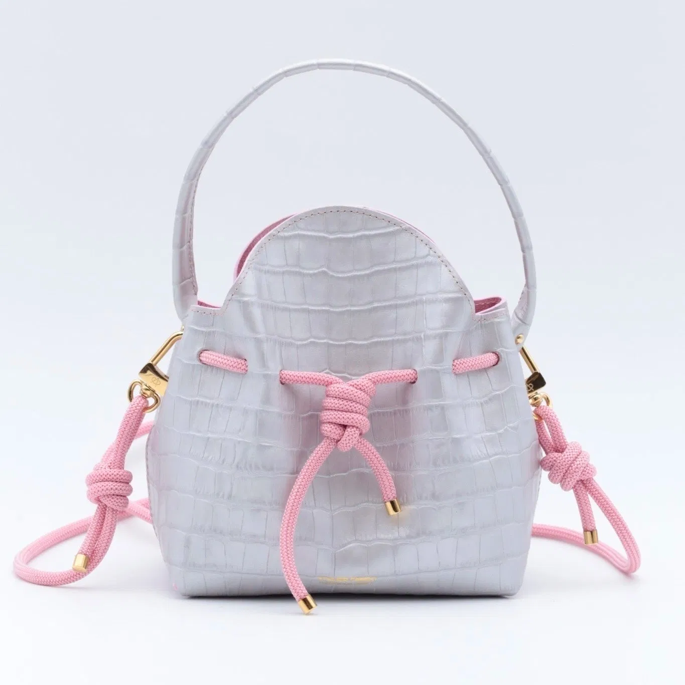 Mini Sac Seau Cuir - MINI BUCKET - Croc Silver Rose
