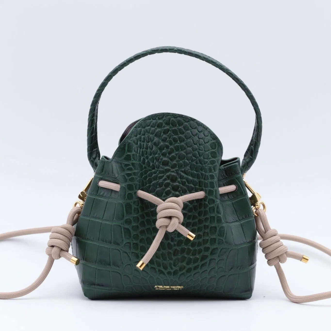 Mini Sac Seau Cuir - MINI BUCKET - Croc vert