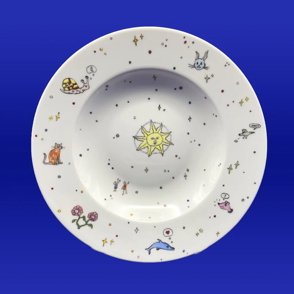 Assiette en porcelaine peinte à la main - Pièce unique - 23 cm