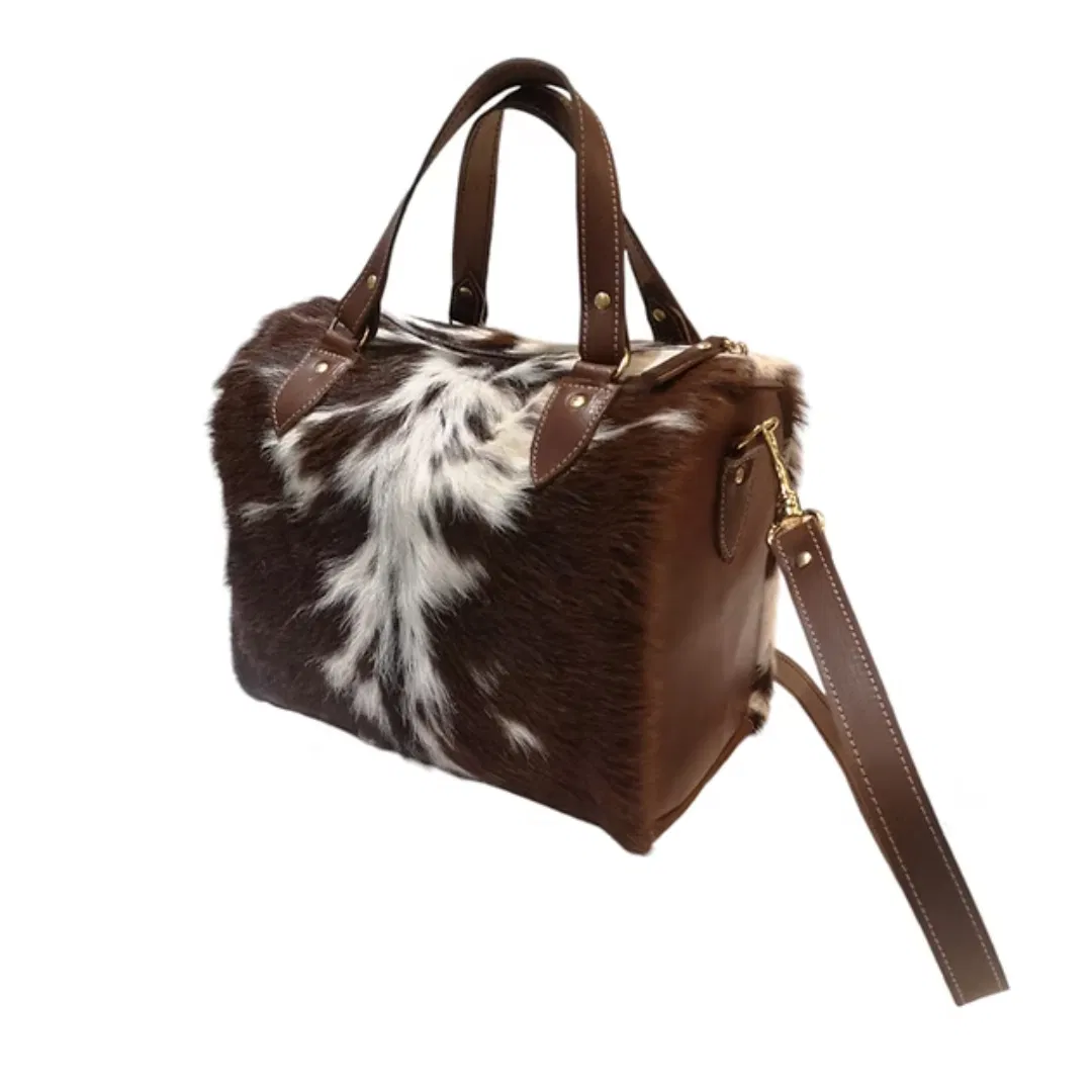 Sac bowling 24H en cuir vache à poils marron et blanc