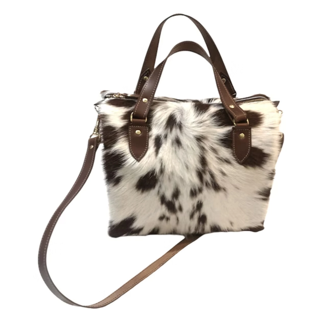 Sac bowling 24H en cuir vache à poils marron et blanc