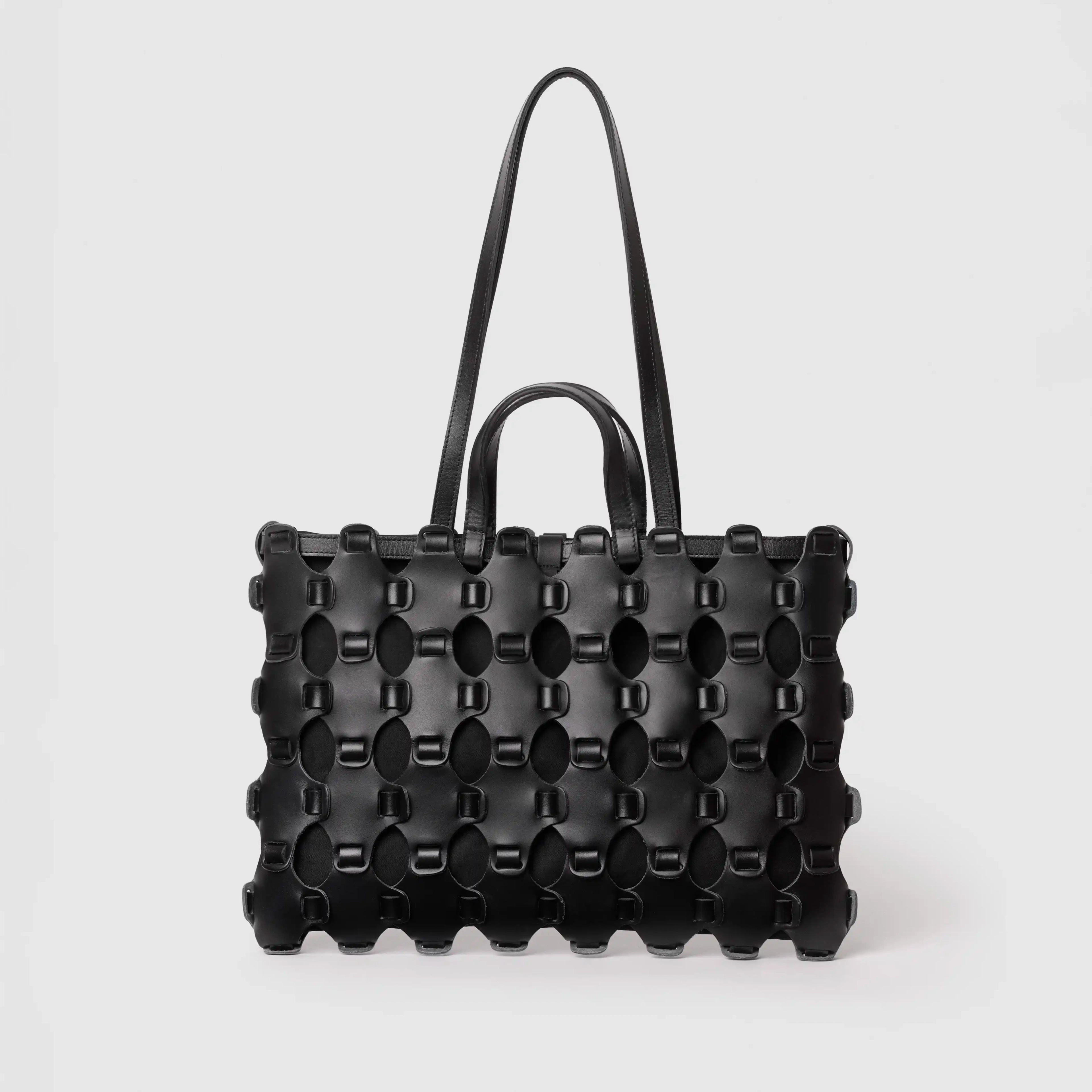 Sac TOTE TRESSÉ CUIR/COTON NOIR