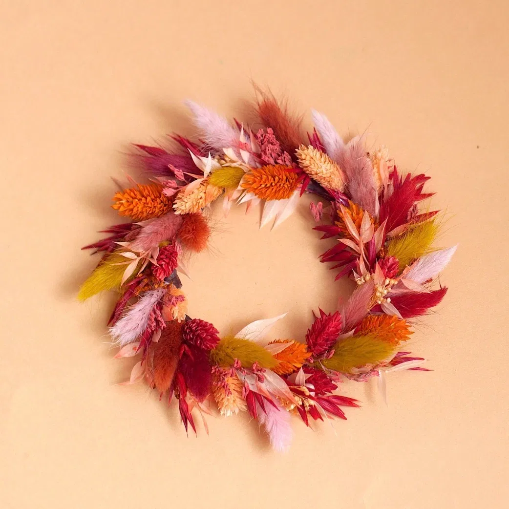 Couronne murale orange fleurs séchées