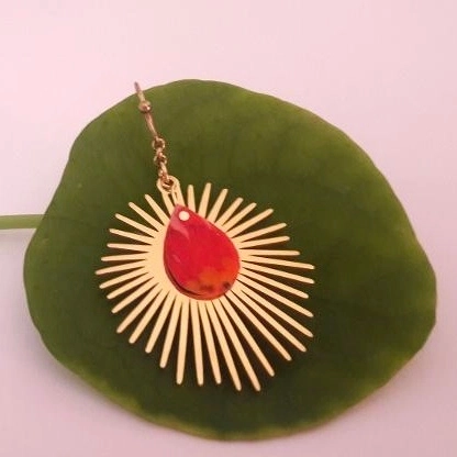 Boucles d'oreilles Soleil en acier inoxydable, goutte papier et soie