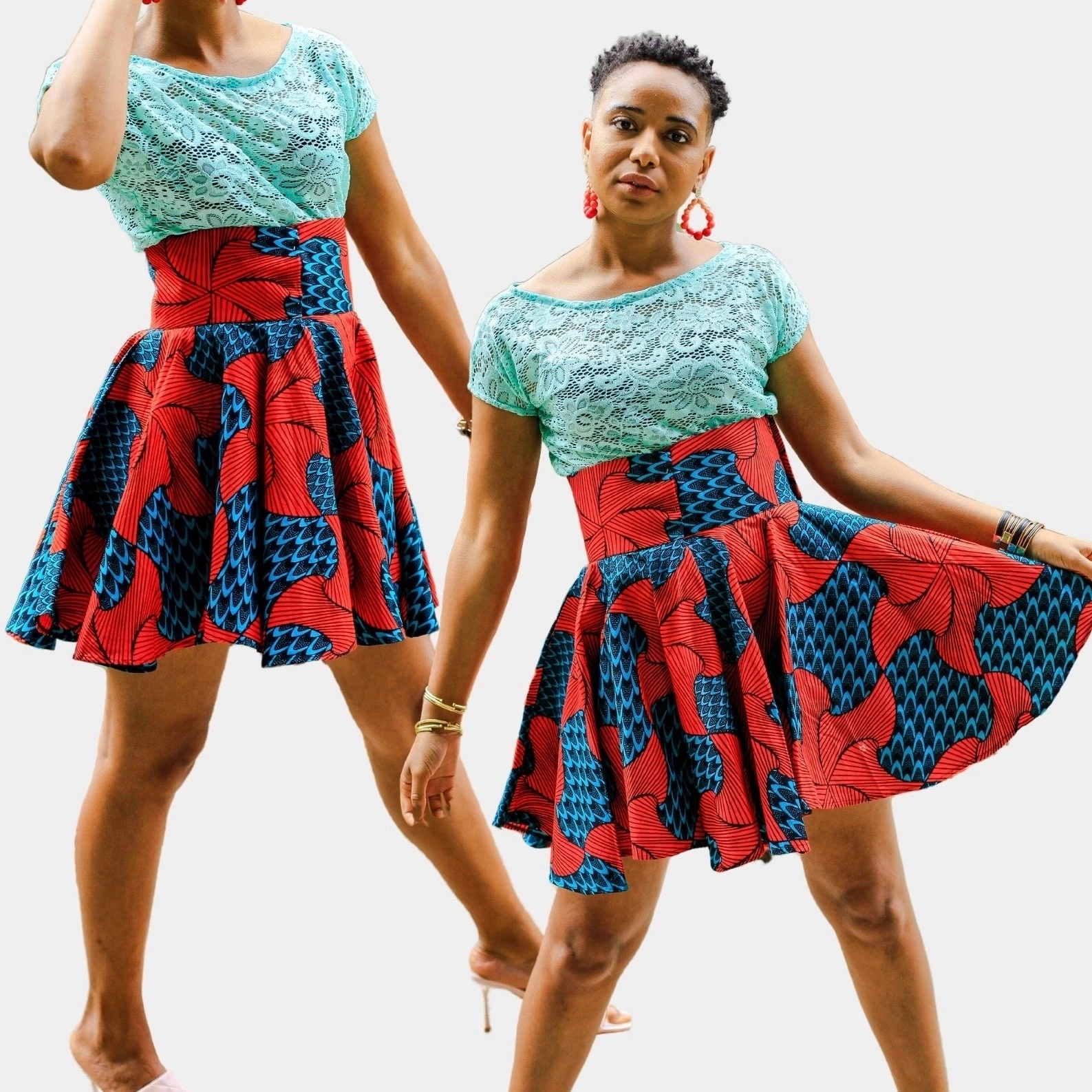 Jupe Wax « Ndaté Yalla turquoise »