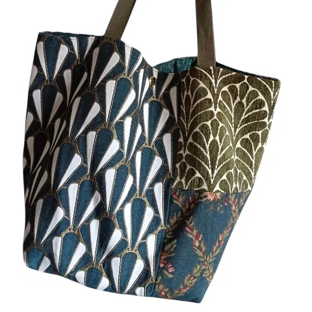 Grand cabas patchwork tapisseries bleues