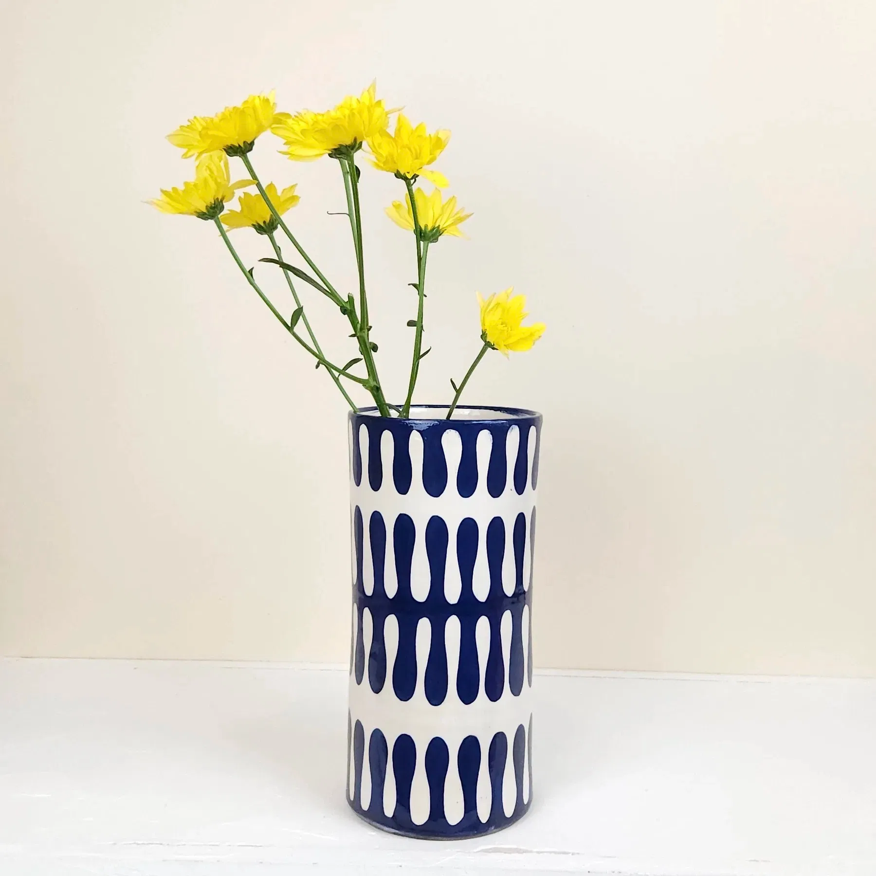 Vase en céramique, tourné et peint à main levée dans notre atelier.
Chaque pièce est unique.
Sa forme élancée et ses lignes simples en font un bel objet de décoration, à poser seul ou en composition.
Disponible en plusieurs couleurs. Hauteur 25cm / Diamètre 12 cm.