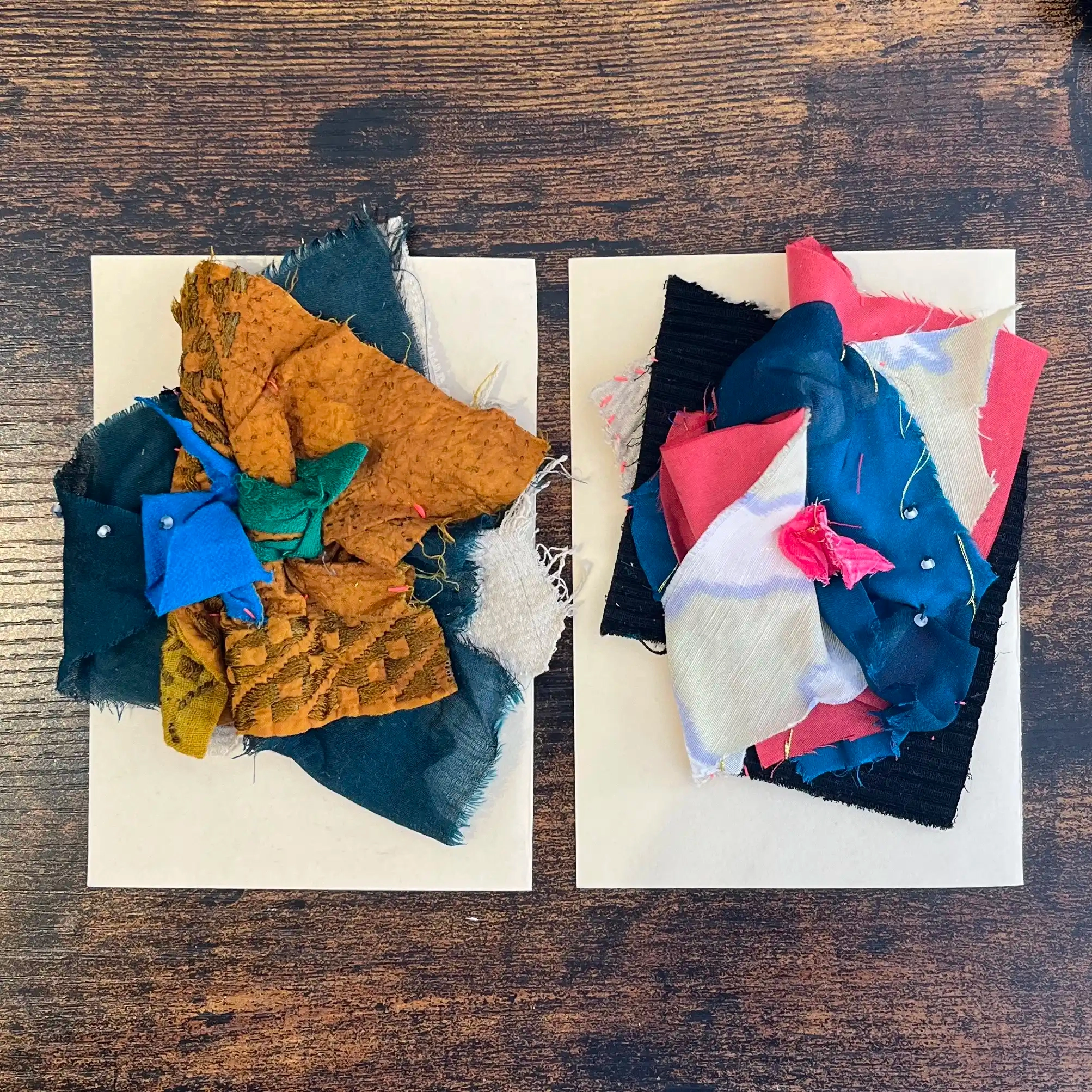 Broches fabriquées à partir de chutes de tissus, pièces uniques