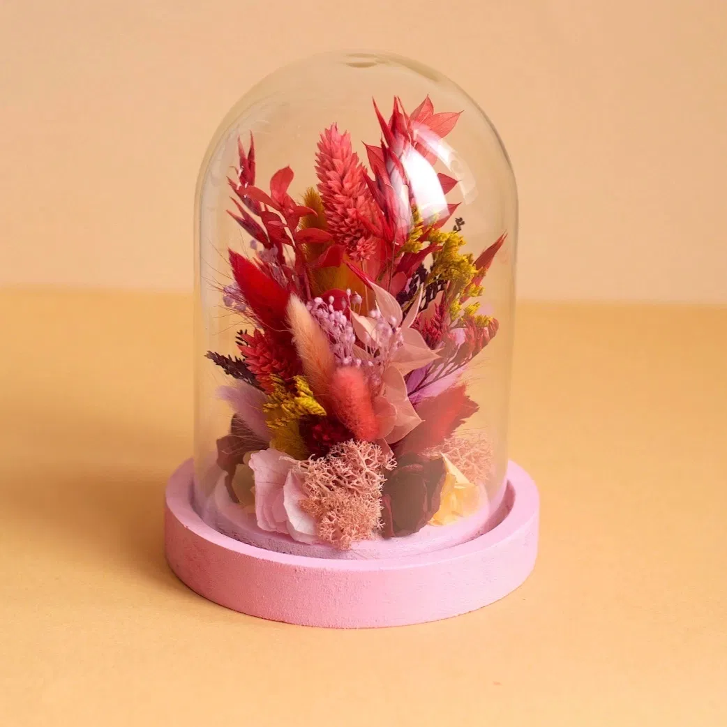 Cloche fleurie L rose fleurs séchées