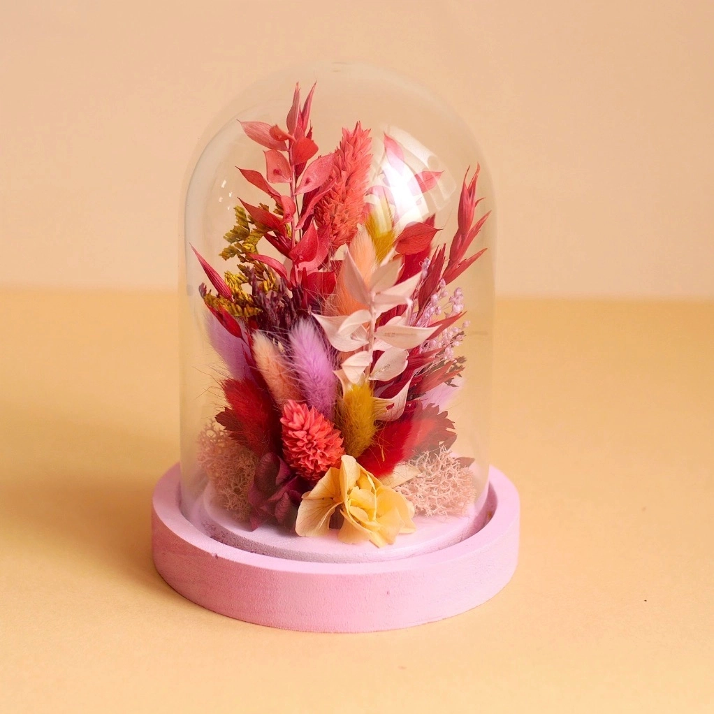 Cloche fleurie L rose fleurs séchées