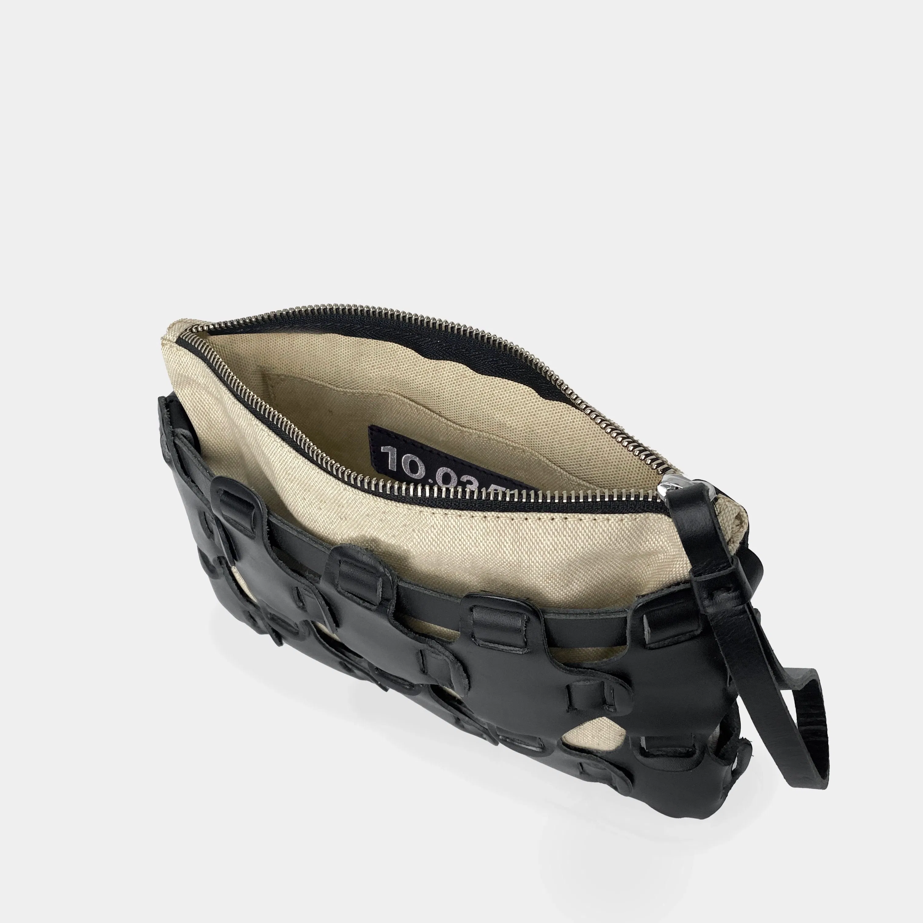 Sac Pochette tressée Noir/naturel