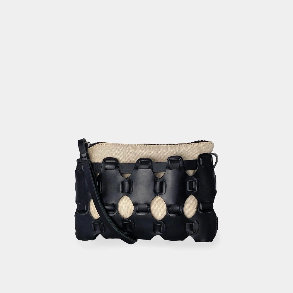 Sac Pochette tressée Noir/naturel