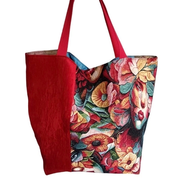 Sac cabas mélange de tapisserie/Grand cabas patchwork / cabas visages et fleurs