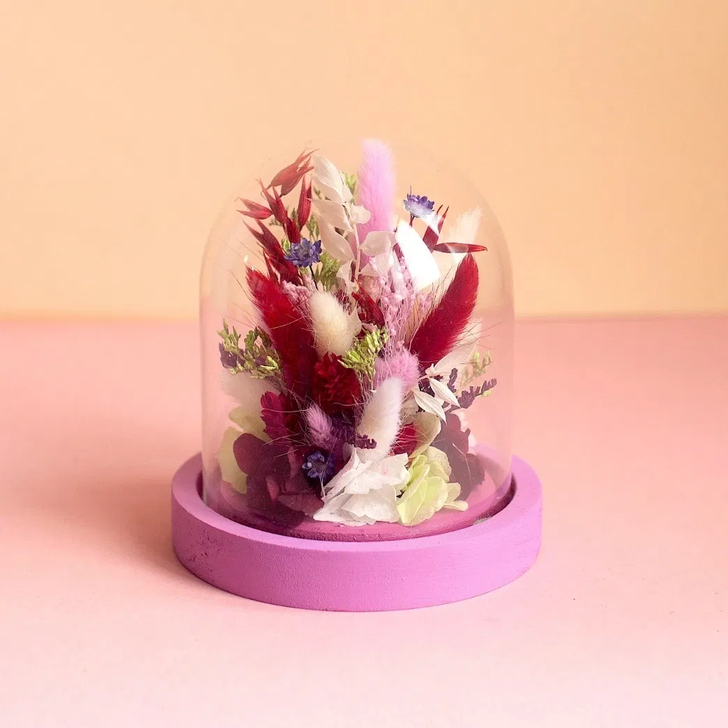 Cloche fleurie S mauve fleurs séchées