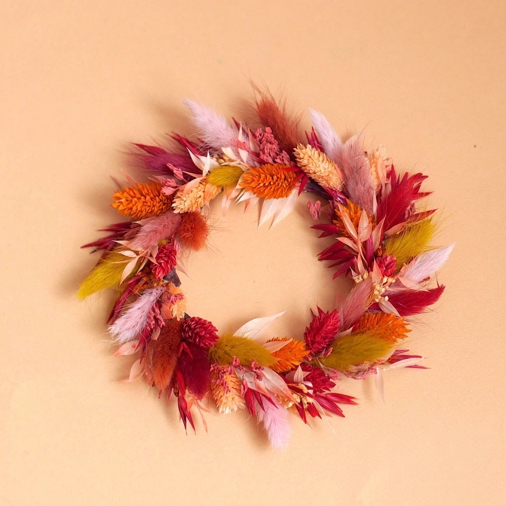 Couronne murale orange fleurs séchées