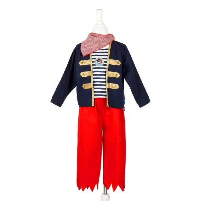 Déguisement de pirate : veste avec haut rayé intégrée, pantalon et foulard. Souza.
Le costume de pirate est composé à 90 % de coton et à 10 % de polyester. La longueur du pantalon est de 48 cm (3-4 ans), 60 cm (5-7 ans) ou 72 cm (8-10 ans).