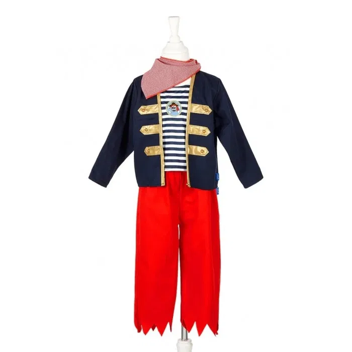 Déguisement de pirate : veste avec haut rayé intégrée, pantalon et foulard. Souza.
Le costume de pirate est composé à 90 % de coton et à 10 % de polyester. La longueur du pantalon est de 48 cm (3-4 ans), 60 cm (5-7 ans) ou 72 cm (8-10 ans).
