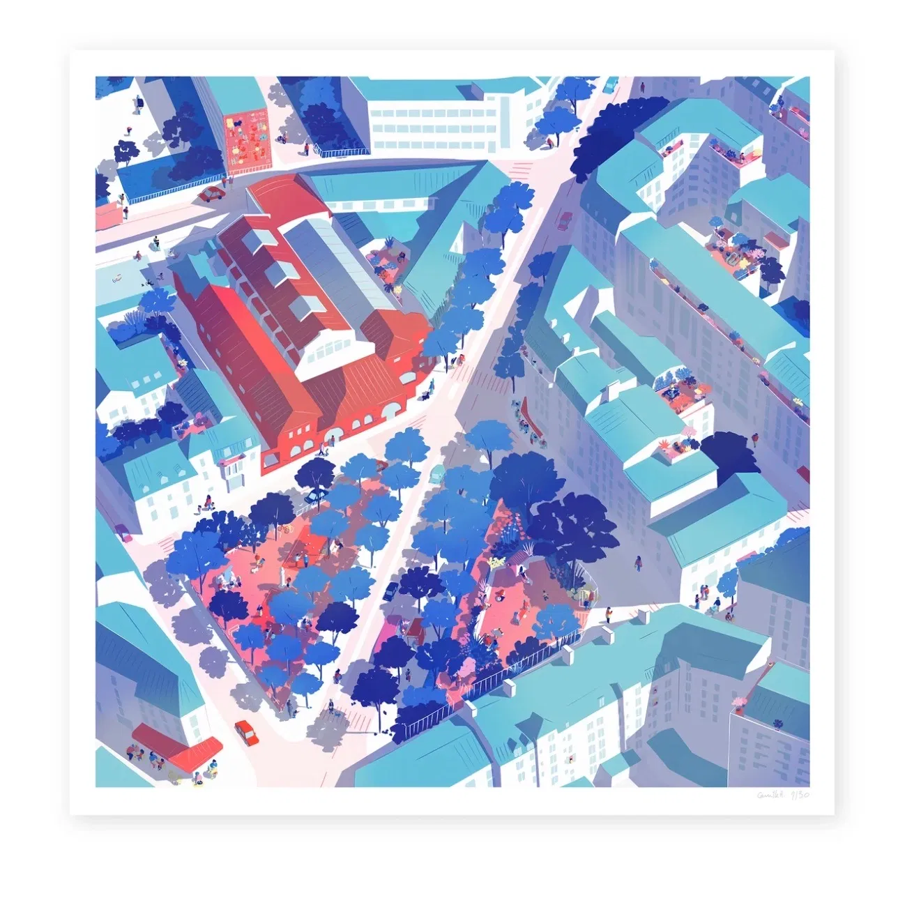 Après-midi à la Butte aux Cailles, Paris 13e.
Format 60 x 60 cm.
Tirage à encres pigmentaires sur papier mat 305gr.
Numéroté et signé à la main.
Edition limitée à 50 exemplaires.
Vendu non encadré.