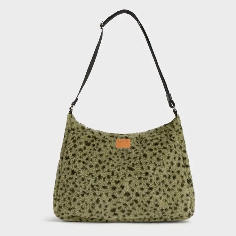 Grand sac à main moumoute léopard vert