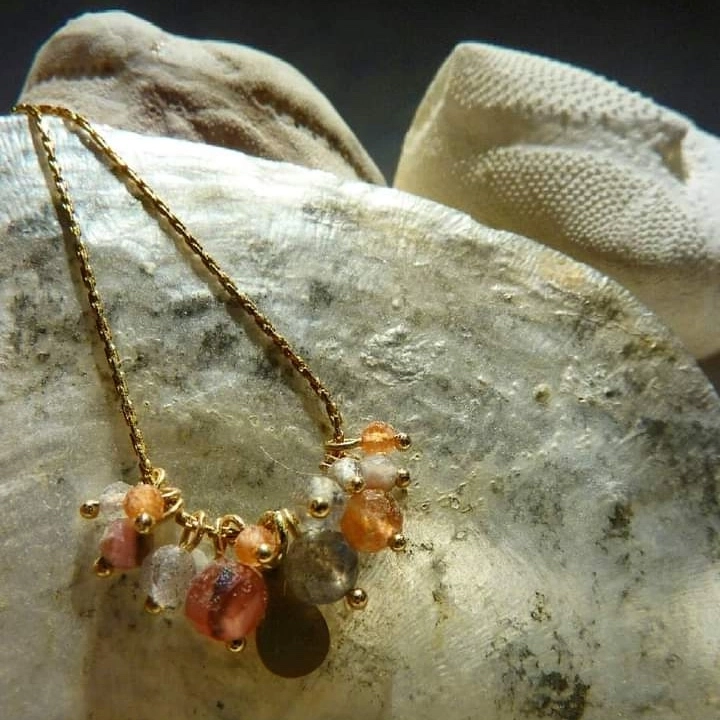 Collier en labradorites et rhodochrosytes
