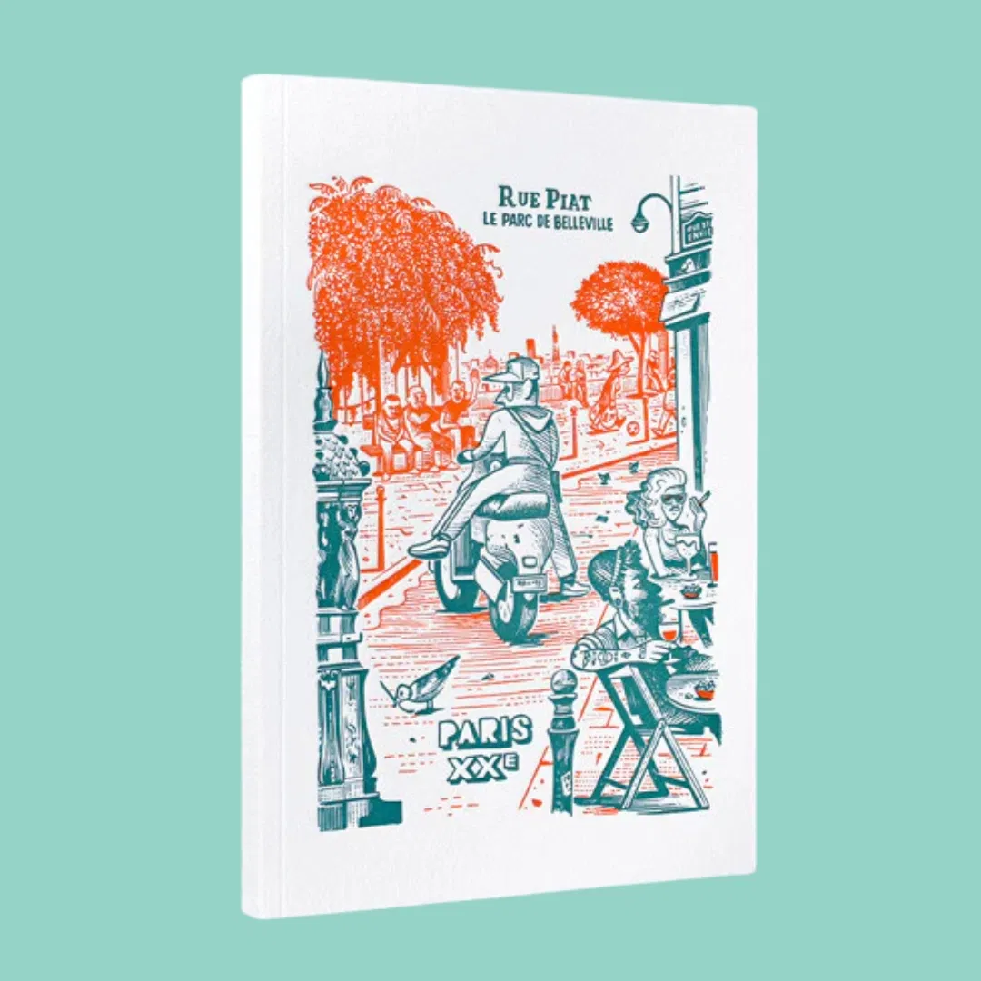 Artiste : Matthias Lehmann. Carnet format 14 x 20 cm. Reliure "dos carré collé". 100 pages blanches, papier extra blanc 100g éco-responsable certifié FSC. Impression letterpress à Paris