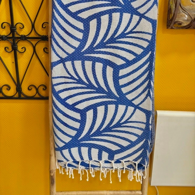 Dessus de lit - 200x300 bleu feuille 100% coton