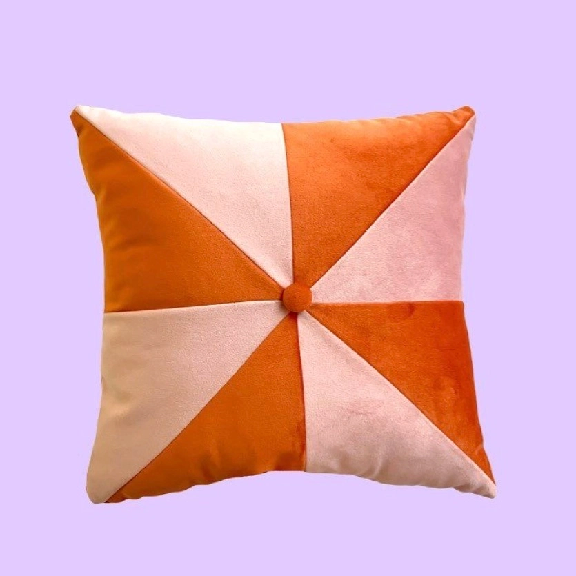 Coussin Rose/Orange en patchwork de velours