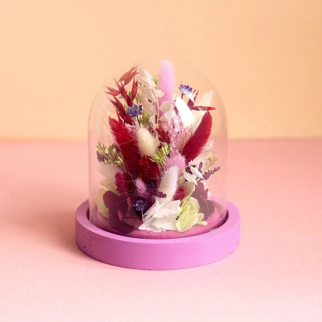 Cloche fleurie M violette fleurs séchées