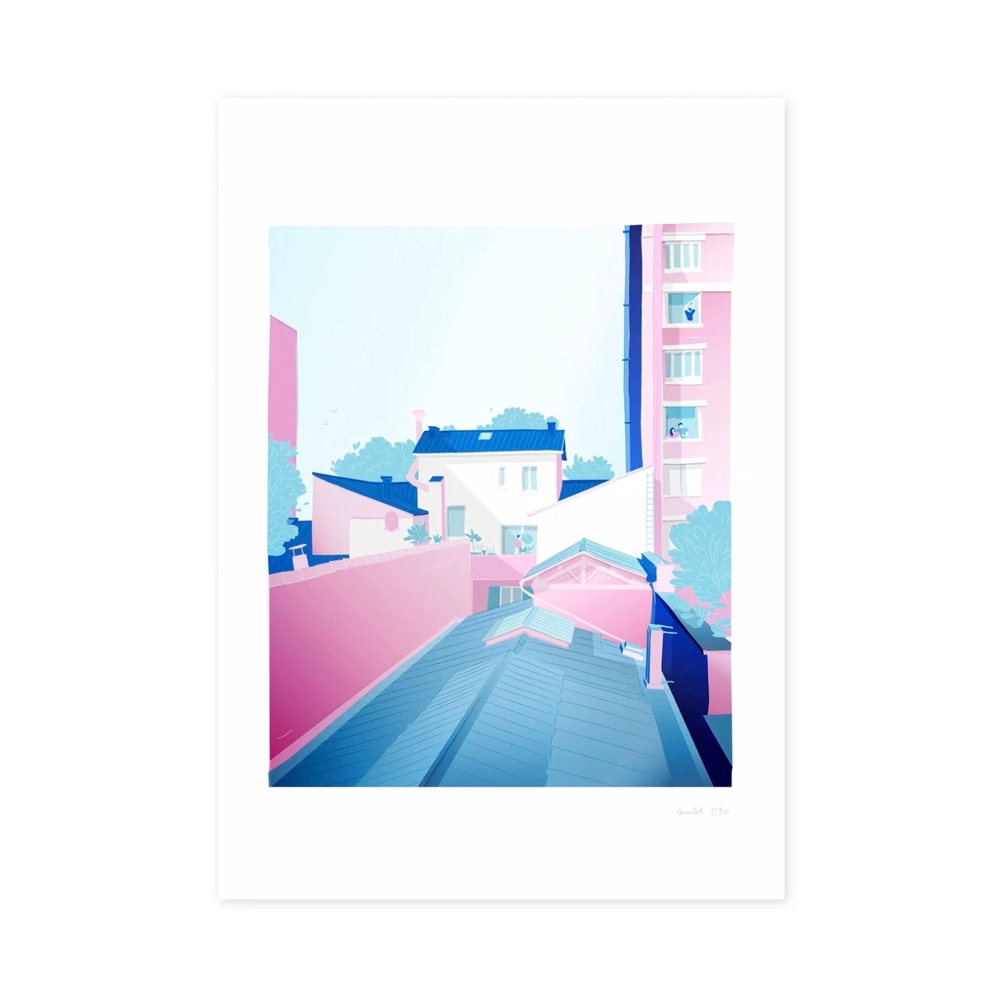 Vue sur Paris 13e.
Format A3 29,7 x 42cm
Tirage à encres pigmentaires sur papier Premium matt 305gr.
Numéroté et signé à la main.
Edition limitée à 30 exemplaires.
Ou ormat 50 x 70 cm.
Tirage à encres pigmentaires sur papier Premium matt 305gr.
Numéroté et signé à la main.
Edition limitée à 30 exemplaires.
Vendu non encadré.