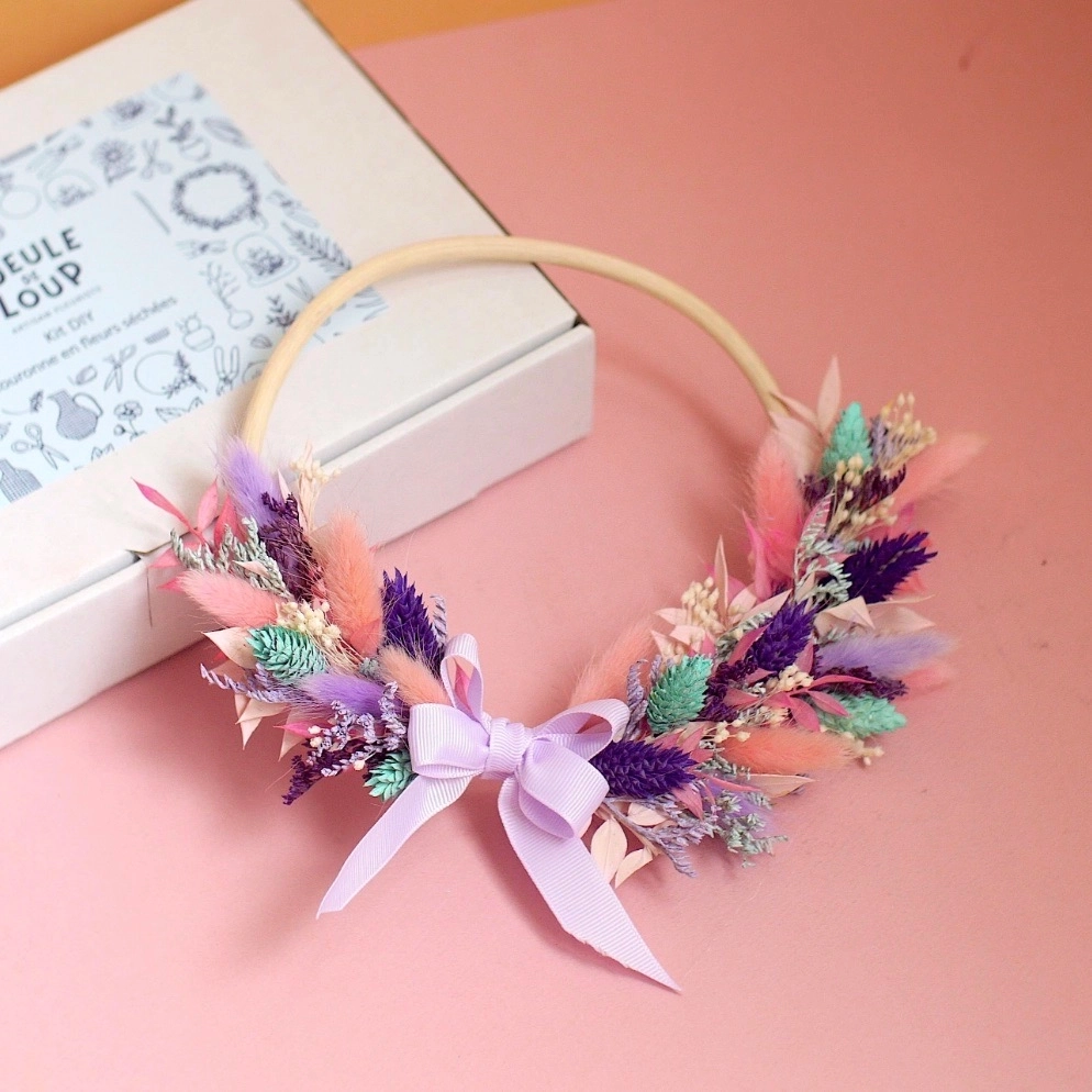 Kit DIY couronne murale violet fleurs séchées