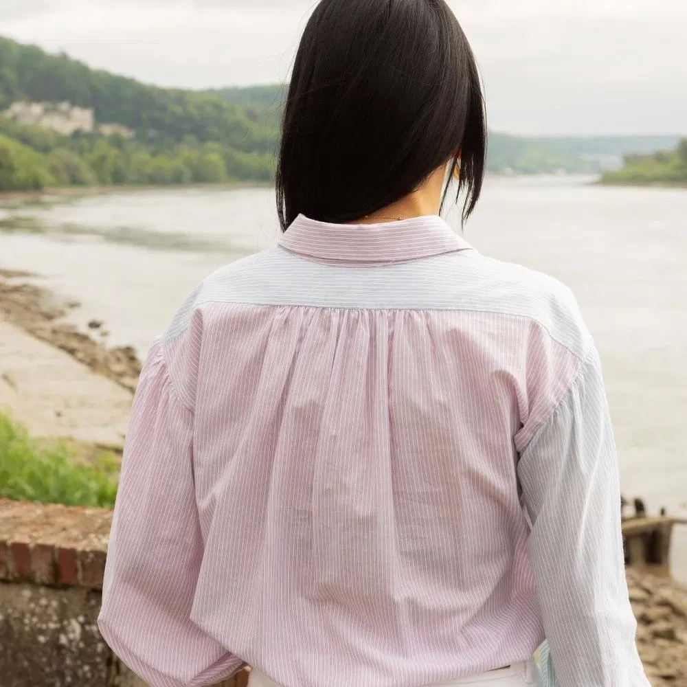 Rita top - green & pink stripes