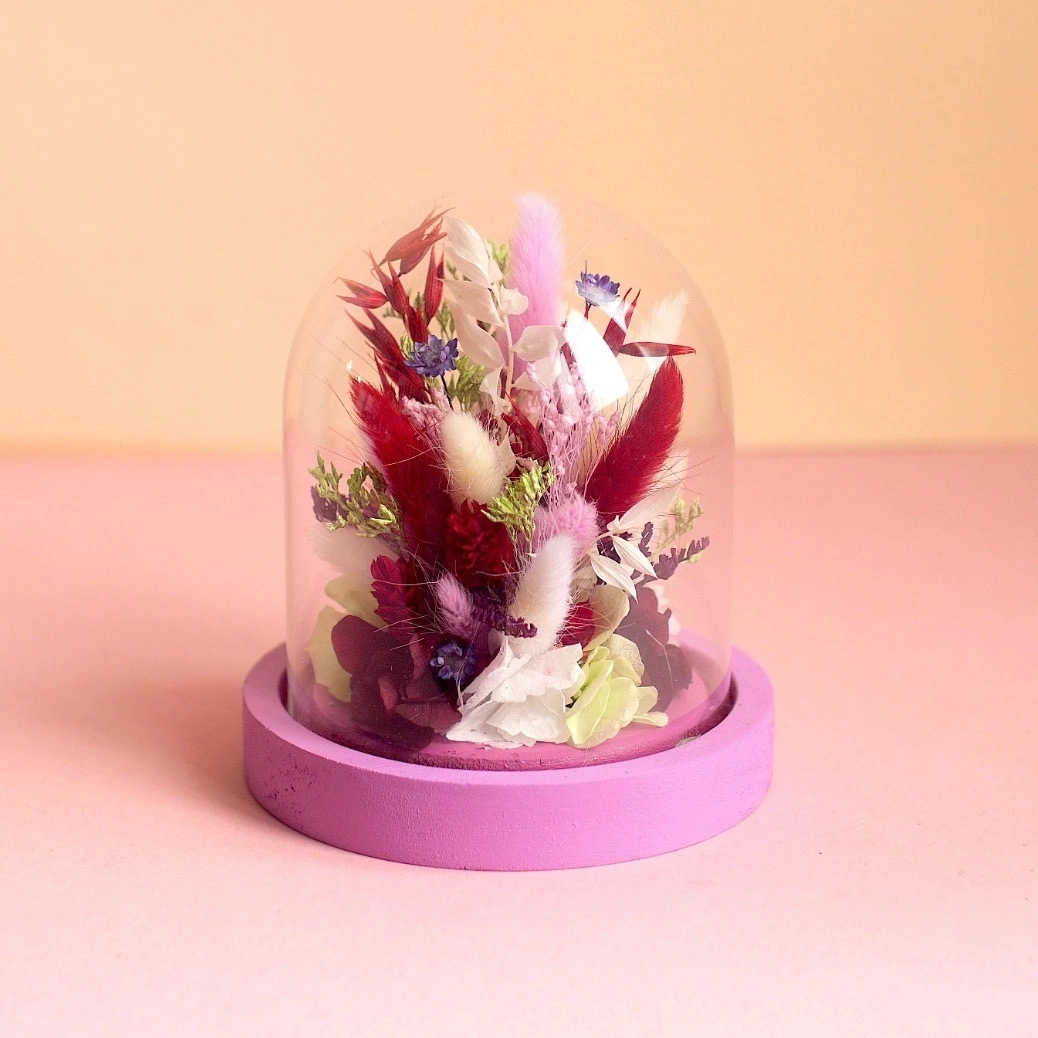 Cloche fleurie M violette fleurs séchées