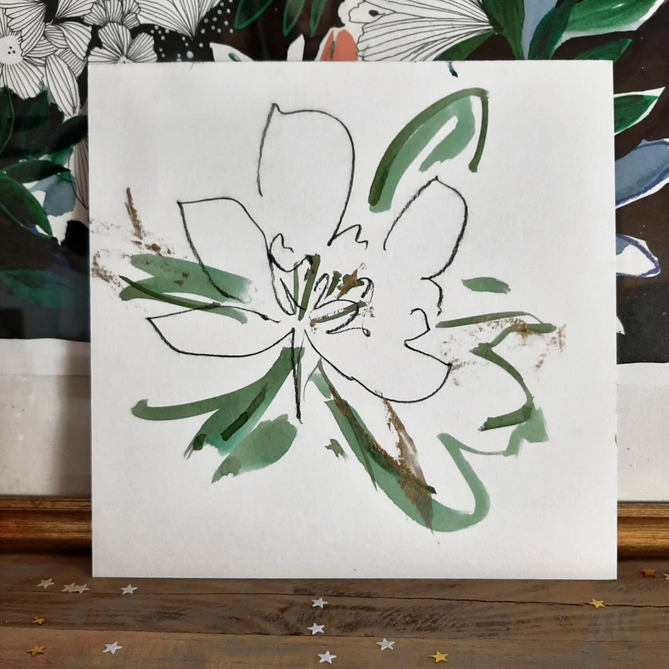 Illustration fait main à l’encre aquarelle et dorée sur papier aquarelle 300g, format 19×19 cm.
Vendue non encadrée