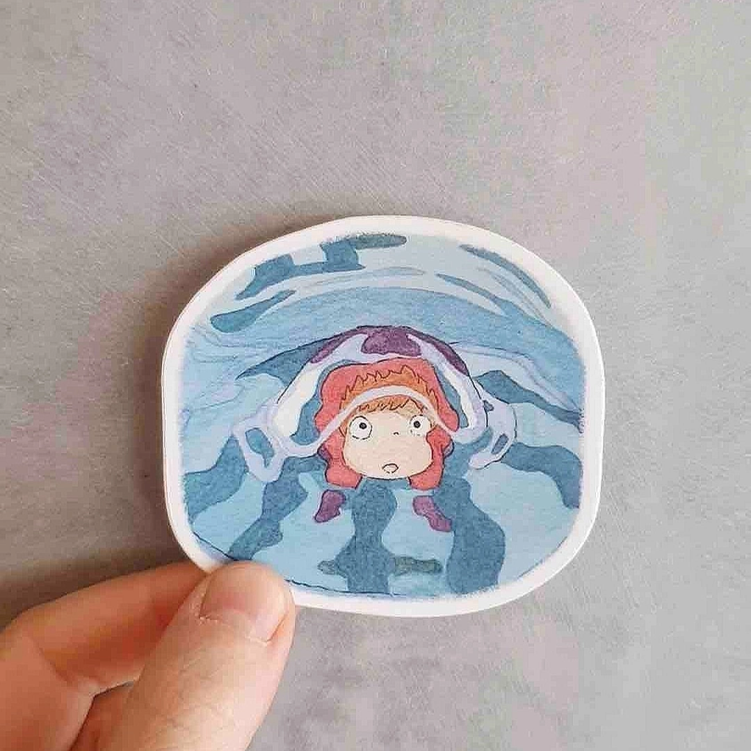 Sticker illustré Ponyo à l’aquarelle