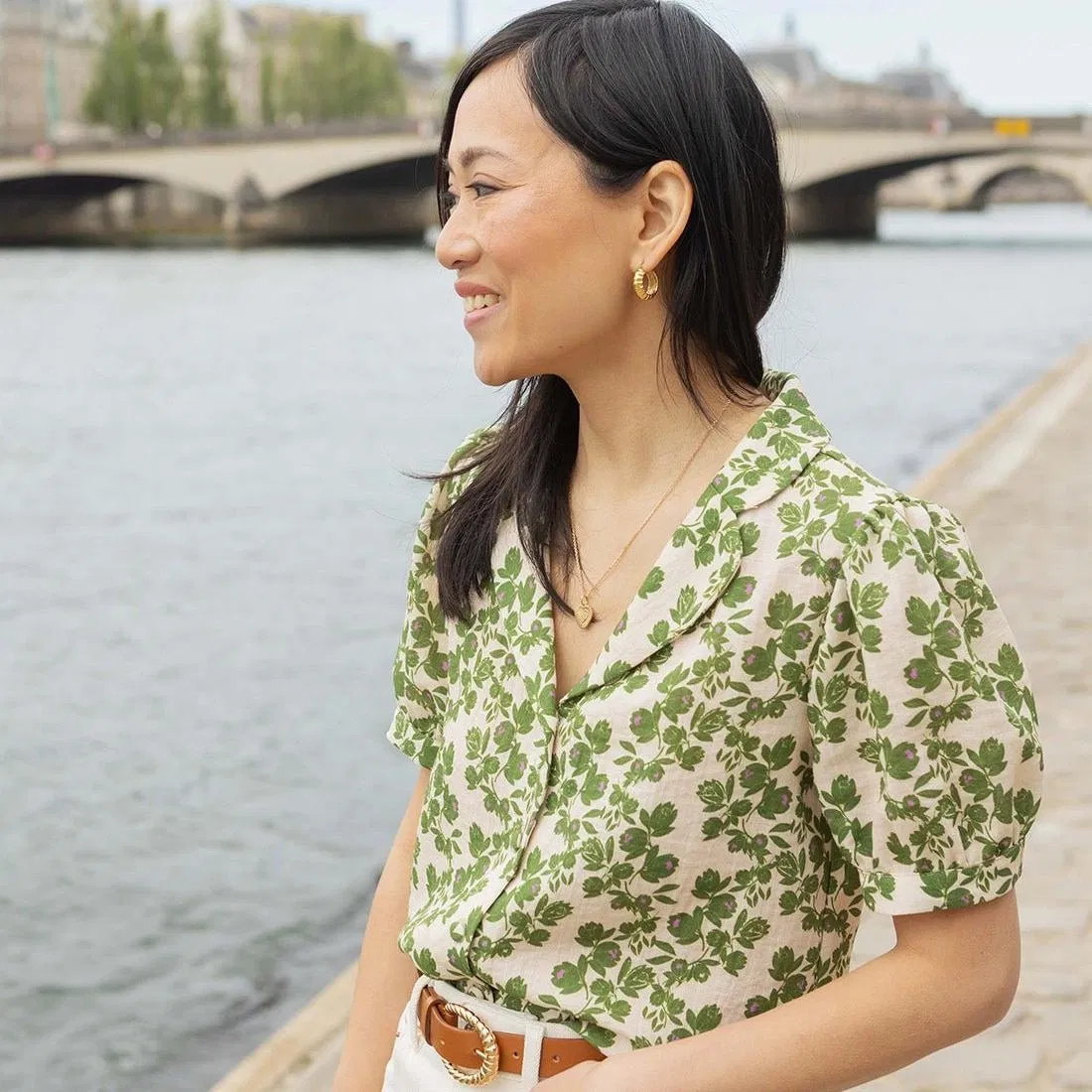 Olga top - khaki floral