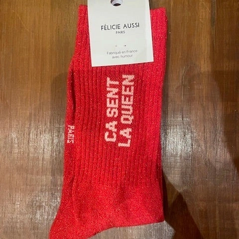 Chaussettes paillettes rouge ça sent la queen