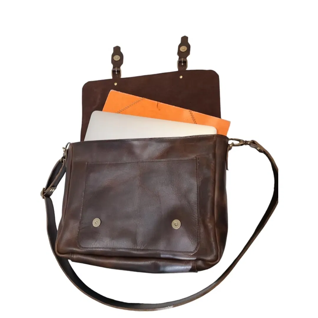 Sac Cartable Postier en cuir marron