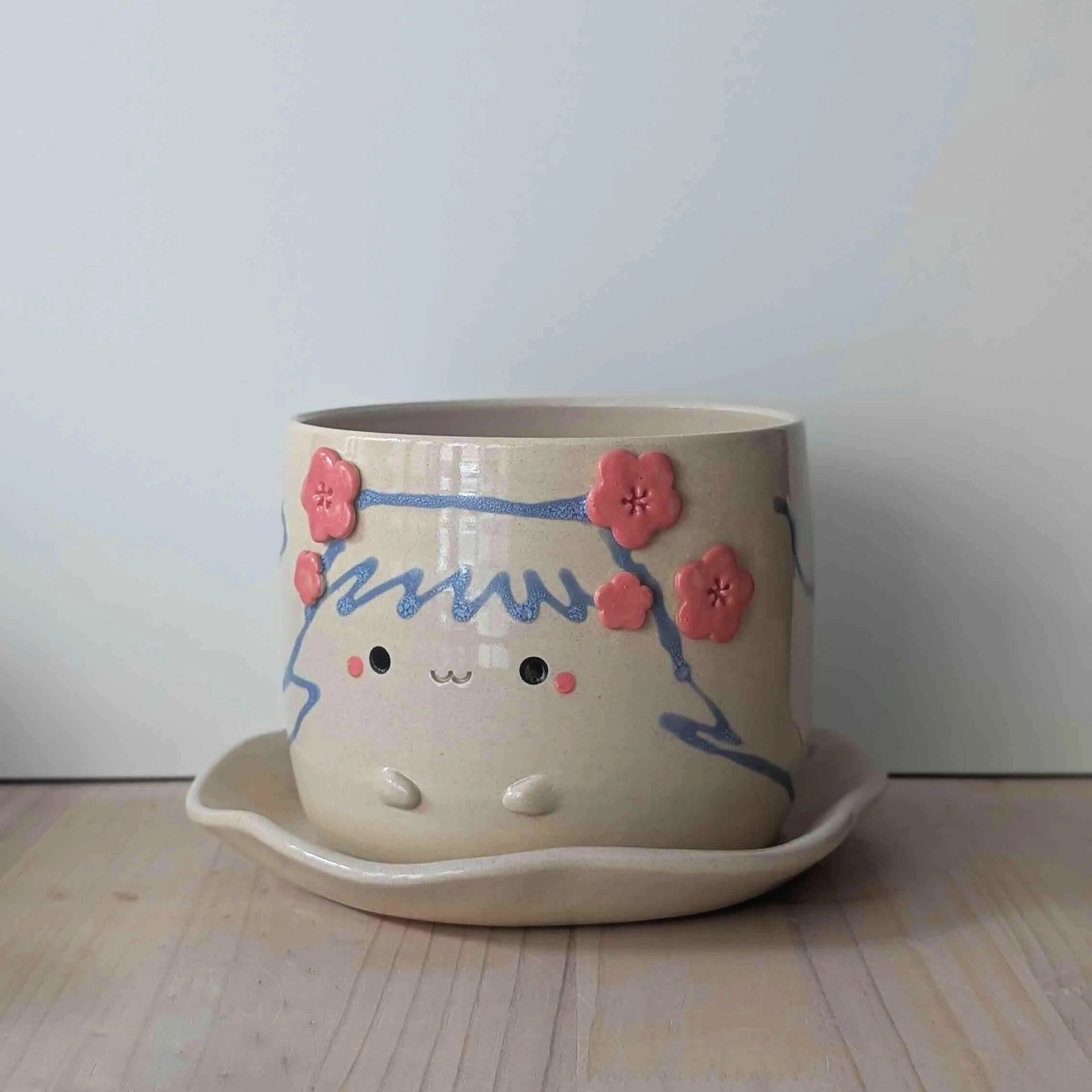Cache-pot Mont Fuji en céramique avec assiette